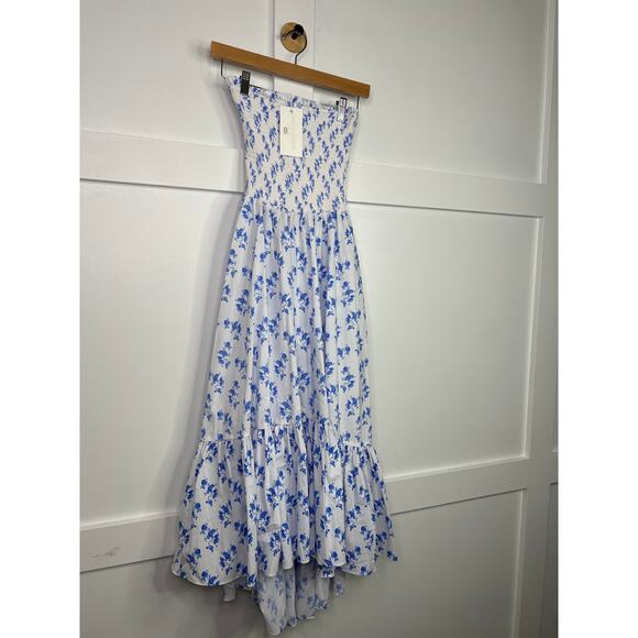 NWT Caroline Constas Strapless Emmy Dress Blue Vacation Spot Floral - Picture 3 of 8